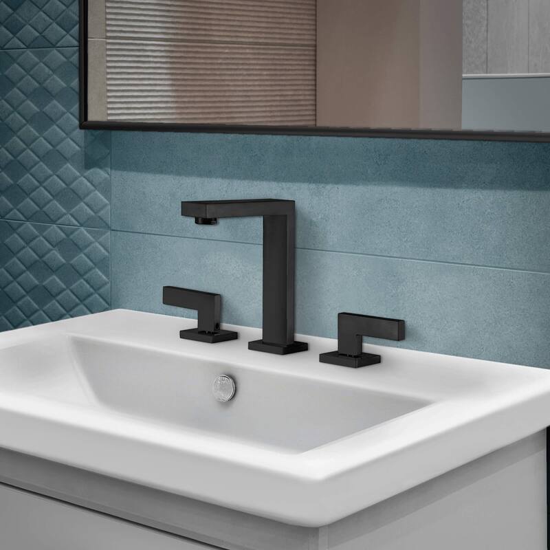 Fine Fixtures Square Bathroom Faucet, 8" Spread - Black