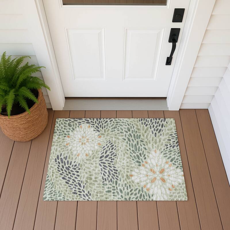 Machine Washable Indoor/ Outdoor Modern Genoa Chantille Rug - Celery - 1'8" x 2'6"