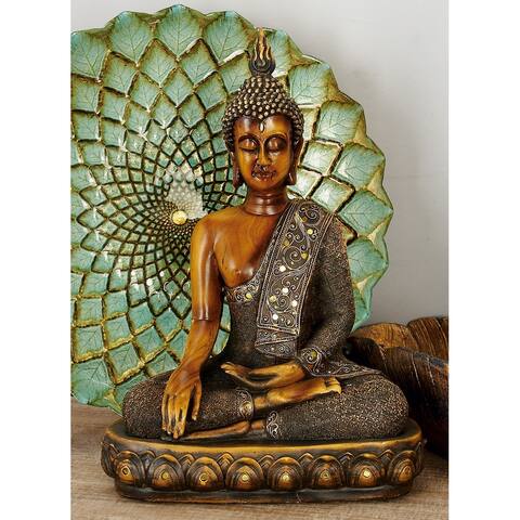 Brown Polystone Bohemian Sculpture Buddha 15 x 12 x 6 - 12 X 6 X 15