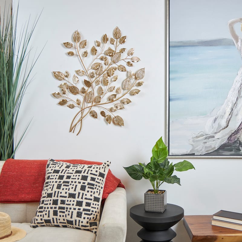 Gold Metal Large Metallic Leaf Home Wall Decor - Gold