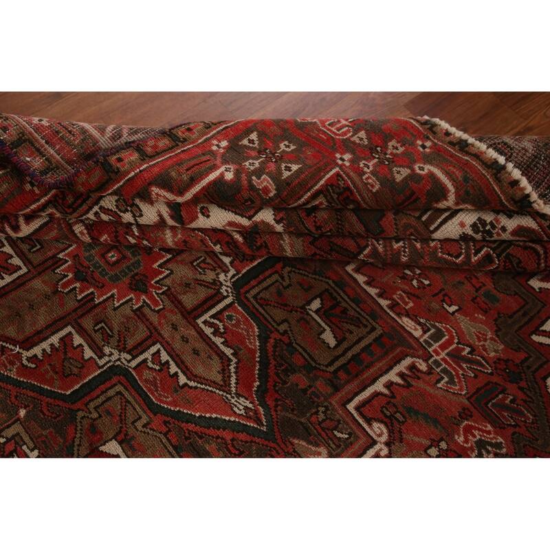 Hand Knotted Oriental 100% Wool Carpet Traditional Medallion Red Heriz Area Rug - 9' 1'' X 6' 11''