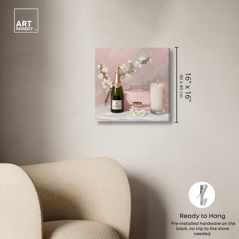 Pink Purse Champagne and Candle Canvas by Art Remedy, Gallery Wrapped