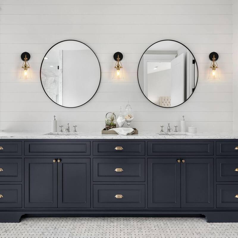 Haye Modern Gold Black 1-Light Wall Sconces Glass Bathroom Vanity Lights - L 5.5" x W 6.7" x H 13.8"