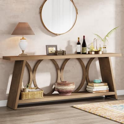 70.8 Inches Extra Long Industrial Console Table with Storage Shelf - 11.61" W x 70.8" L x 31.49"H