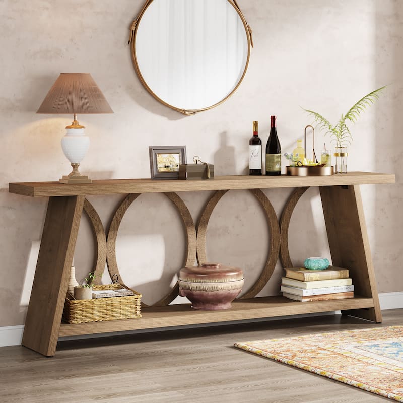 70.8 Inches Rustic Console Table with Storage Shelf for Entryway - 11.61" W x 70.8" L x 31.49"H - Brown