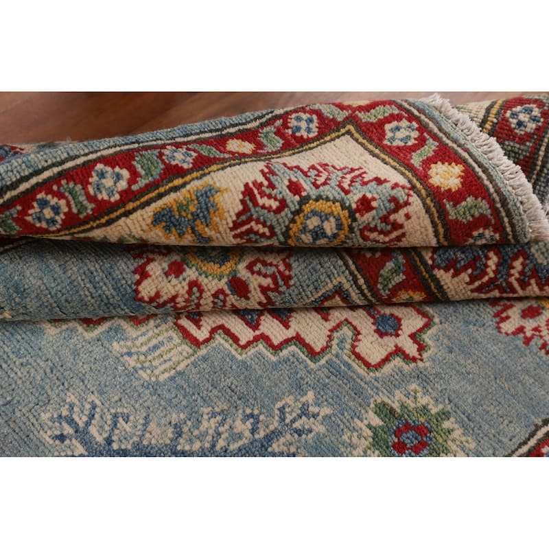 Light Blue Kazak Accent Rug Handmade Wool Carpet - 3'11" x 6'0"