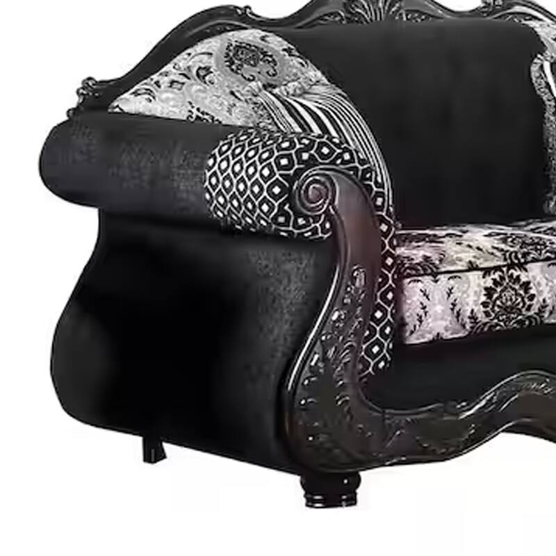 Jinaa 2pc Sofa Loveseat Set, Black Gray Chenille, 5 Accent Pillows