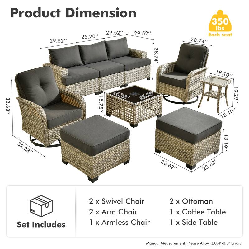 HOOOWOOO 9-piece Patio Swivel Chair Conversation Set