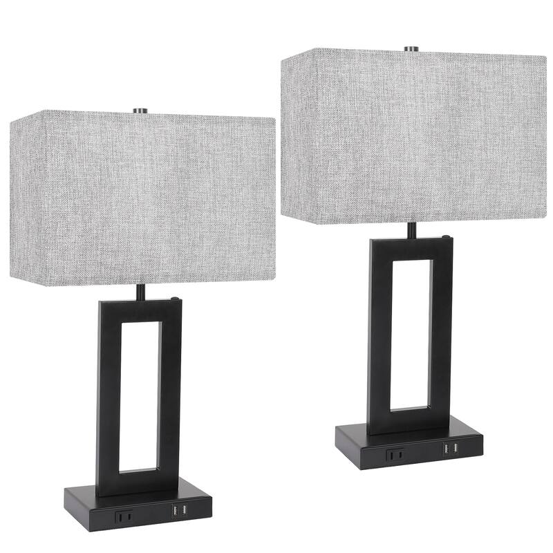 22" Gray USB Table Lamp Set With Touch Control - 2 Pack - Gray/Black