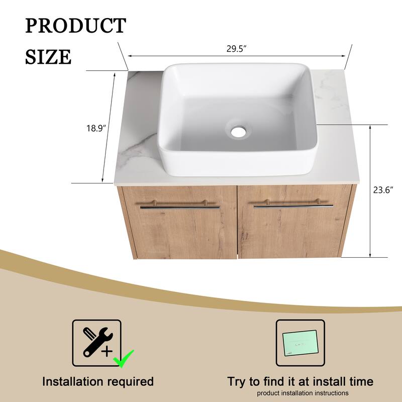 ARTCHIRLY 24"/30" Bathroom Vanity with Sink, Floating Bathroom Vanity with 2 Soft Close Doors