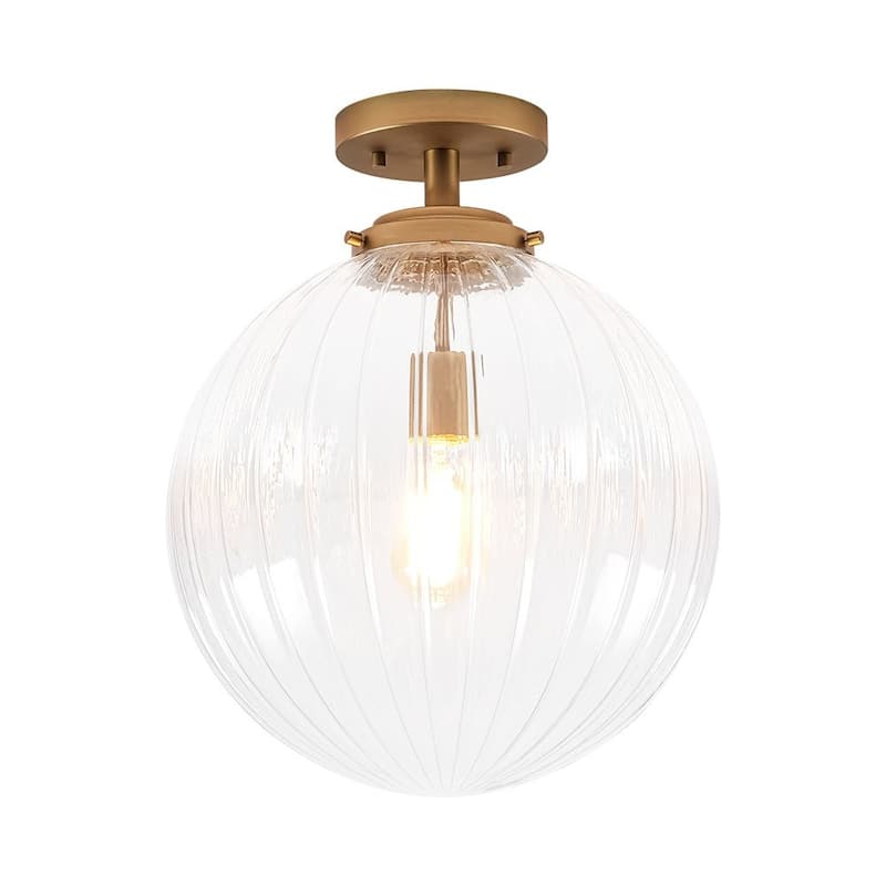 Single-light Mid-century Modern Striped Glass Semi-flush Mount - N/A