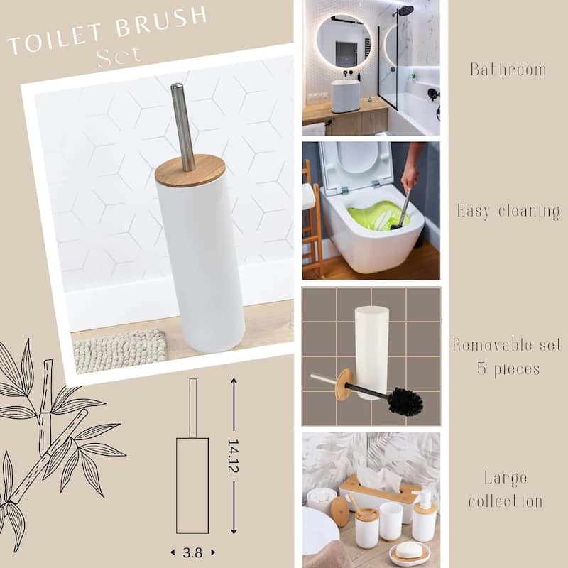 Toilet Brush and Holder Set Grey PADANG Bamboo - 3.8"L x 3.8"W x 14.12"H