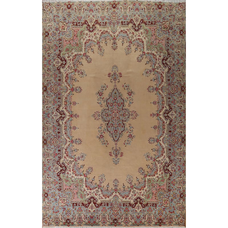 Hand-made Vintage Traditional Kerman Persian Wool Area Rug - 9'6" x 13'6"