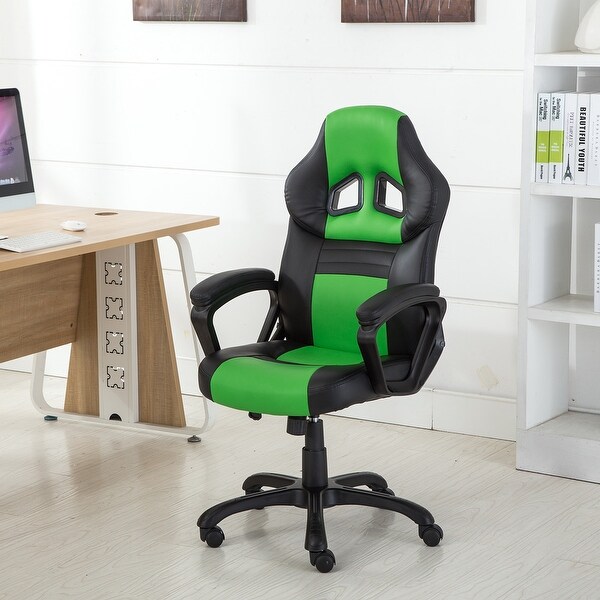 Shop Belleze Racing Style Executive Desk Chair Swivel Office Computer Task High Back Gaming Pu Leather Seat Black Green Standard Overstock 15874160
