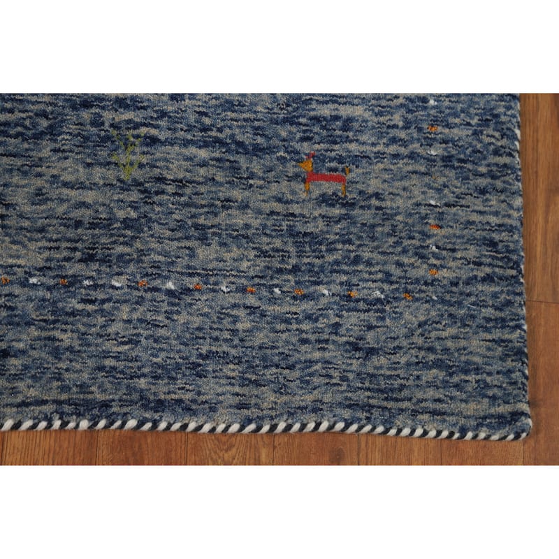 Blue Gabbeh Oriental Rug Hand-Knotted Wool Carpet - 4'0" x 5'10"