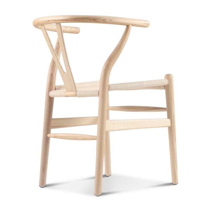 Set of 2 Natural Ash Wood Dining Chairs with Handwoven Paper Cord Seat