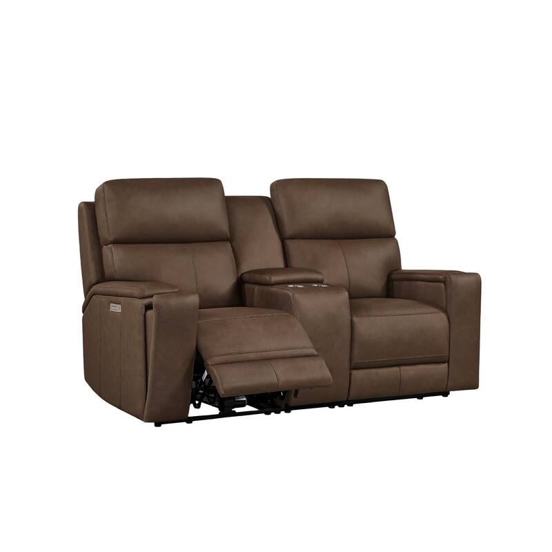 74'' W Top Grain Leather Dual-Power Recliner Loveseat Sofa with Power Headrest, Hidden Cup Holders