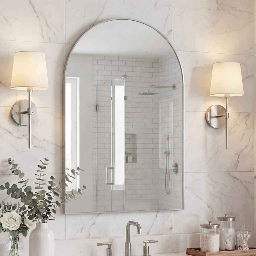 JONATHAN Y Medium Arched Metal Framed Wall Mounted Mirror - 36 H x 24 W x 1.5 D