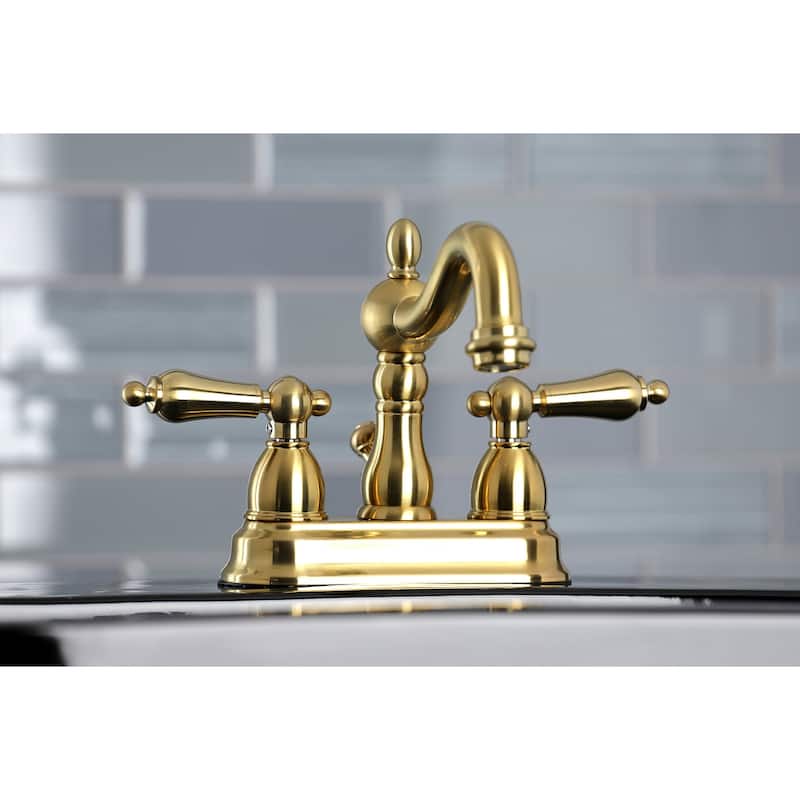 Kingston Brass Heritage Two-Handle 3-Hole Deck Mount 4 in. Centerset Bathroom Faucet - Brushed Brass