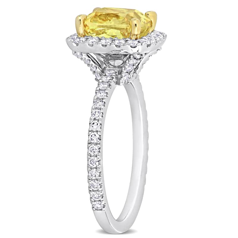 Miadora 3 5/8ct TDW Cushion-Cut Natural Yellow Diamond Engagement Ring in 18k Two-Tone Gold