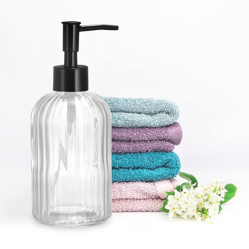 Soap Dispensers Set - 2 Pack 13.5Oz Glass Dish Hand Soap Dispenser with Black Pump for Kitchen Bathroom