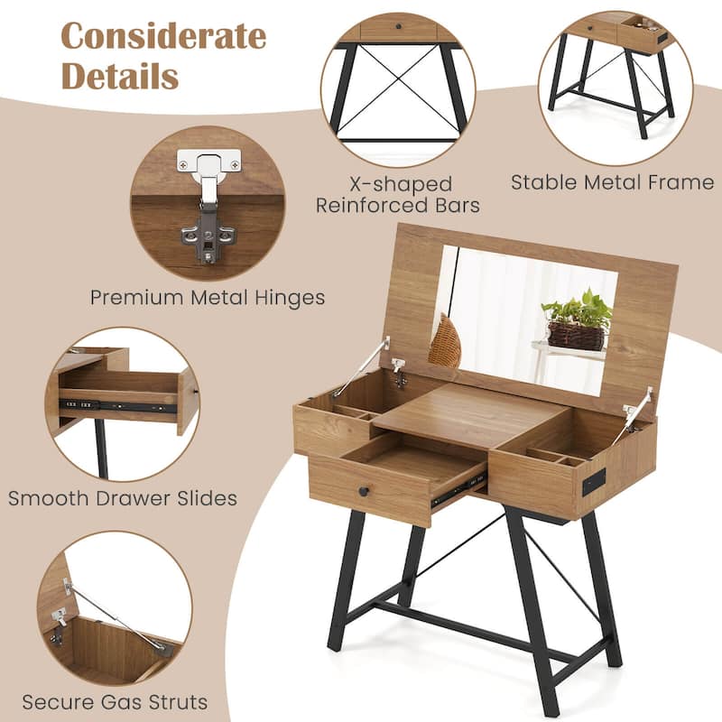 Costway Vanity Desk with Flip Top Mirror Makeup Dressing Table with - See Details