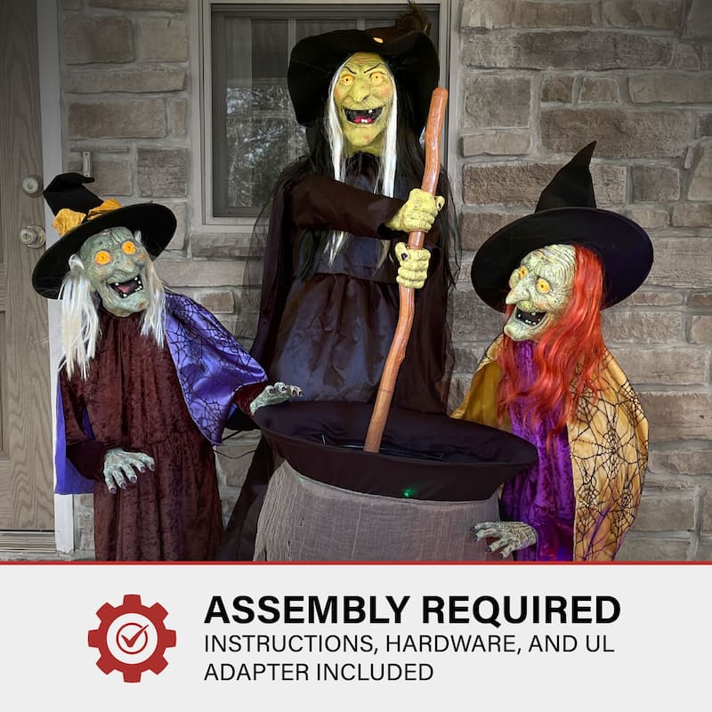 Haunted Hill Farm Motion-Activated Wicked Sitchwick Sisters, Premium Talking Halloween Animatronic, Plug-In