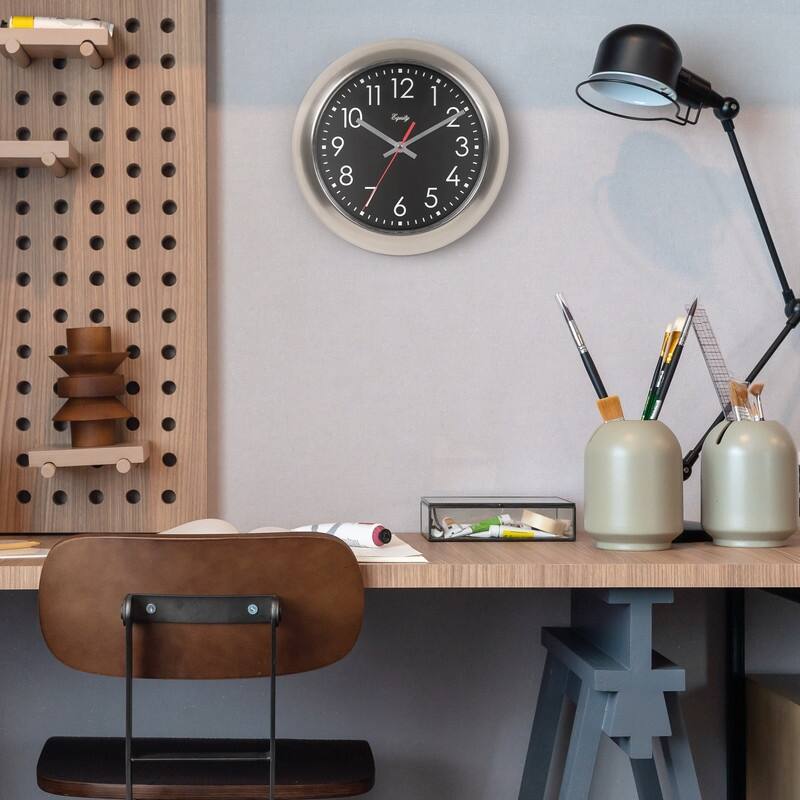 Equity by La Crosse 11-In Owen Silent Quartz Clock with Titanium finish