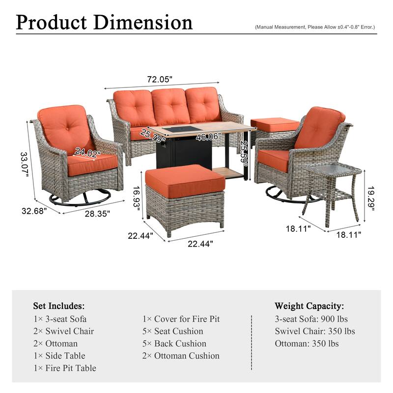XIZZI 7-piece Outdoor Patio Furniture Conversation Sofa Set with Fire Pit
