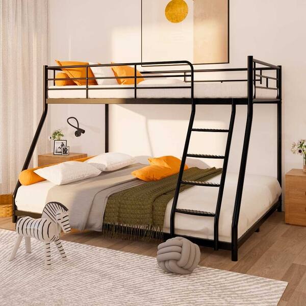 slide 2 of 8, Black Metal Twin over Full Bunk Bed with Diamond-Shaped Rungs Black