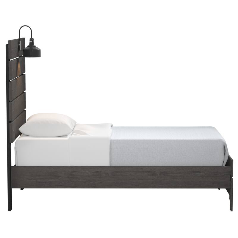 Farmhouse Queen Platform Bed in Stone Brown with Built-In LED Lighting and High Headboard, Easy Assembly