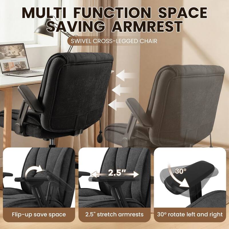 BOSSIN Criss Cross Office Chair with Flip-Up Arms - Wide Seat Desk Chair with Dynamic Airbag Lumbar Support & Wheels