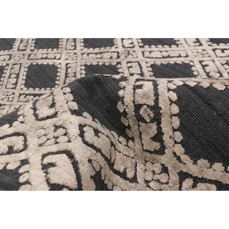 ECARPETGALLERY Hand Loomed Elysian Dark Grey Viscose, Wool Rug - 5'11 x 8'11
