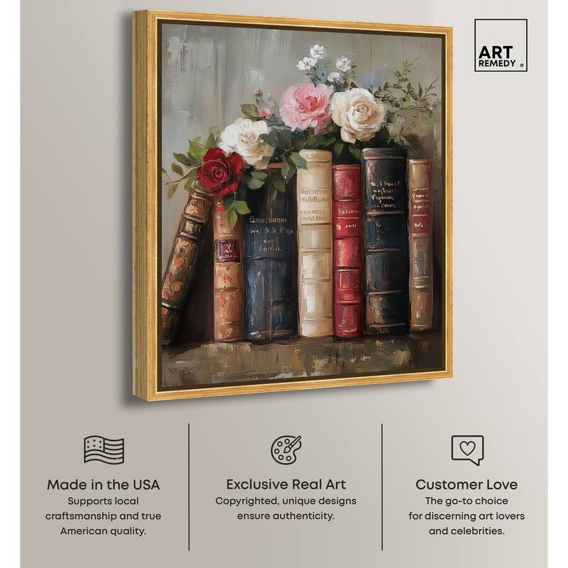 Bookshelf Bouquet I Canvas by Art Remedy