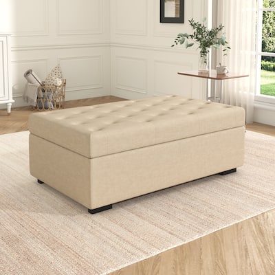 Tufted Sleeper Couch Settee, Ottoman with Folding Sofa Bed, Convertible Ottoman Sleeper with Memory Mattress