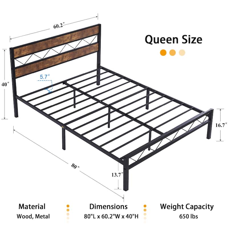 VECELO Retro Platform Bed Frame Wood Headboard, Twin/Full/Queen Size Beds