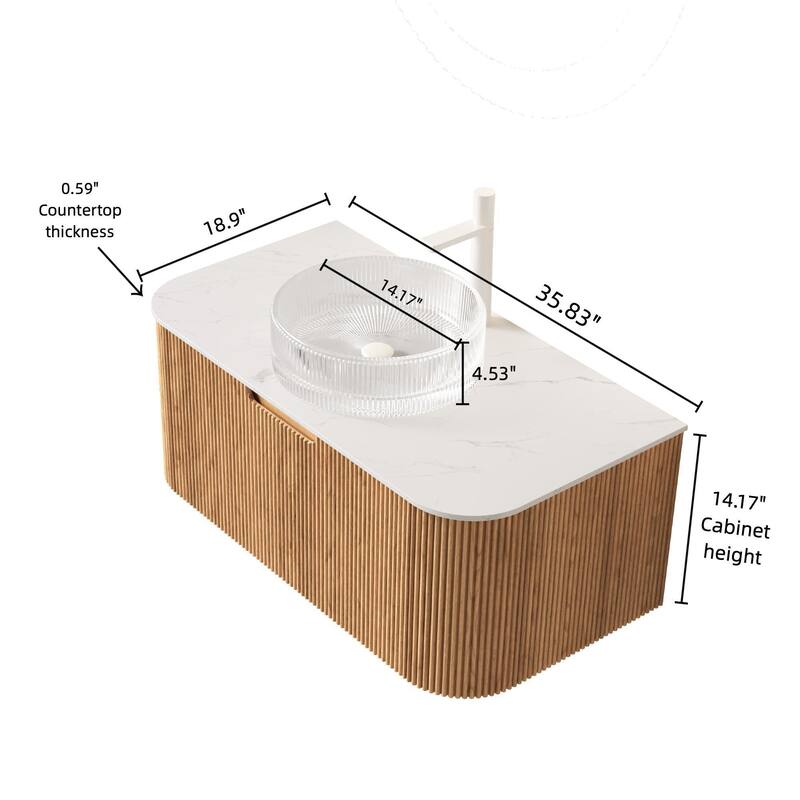 Floating Bathroom Vanity with Transparent Round Glass Basin