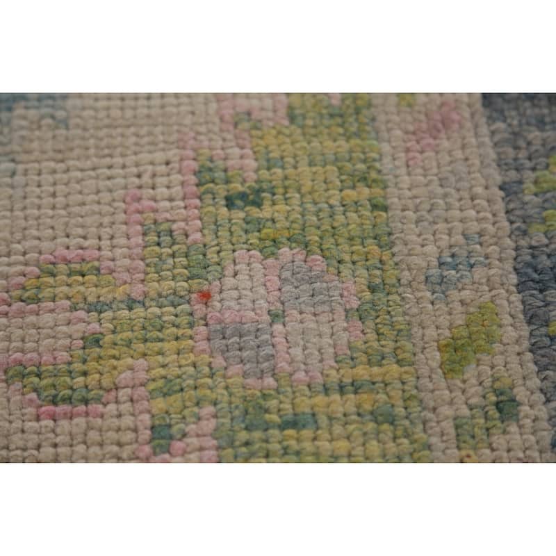Hand Knotted Oriental 100% Wool Carpet Transitional Geometric Navy Blue & Blues Oushak Runner Rug - 13' 1'' X 3' 4''