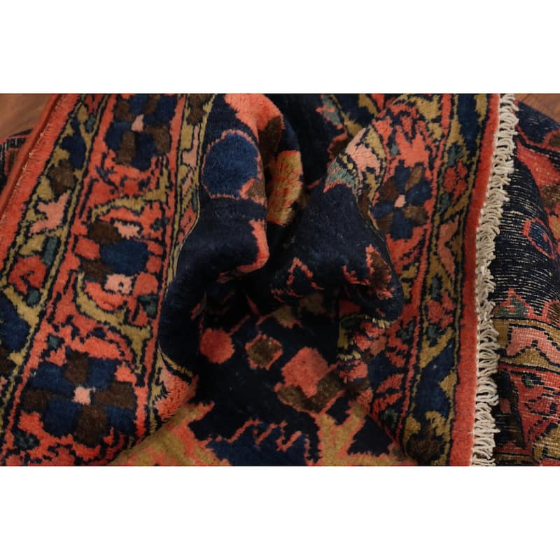 Hand Knotted Oriental 100% Wool Carpet Traditional Floral Navy Blue & Blues Lilian Area Rug - 4' 9'' X 3' 5''