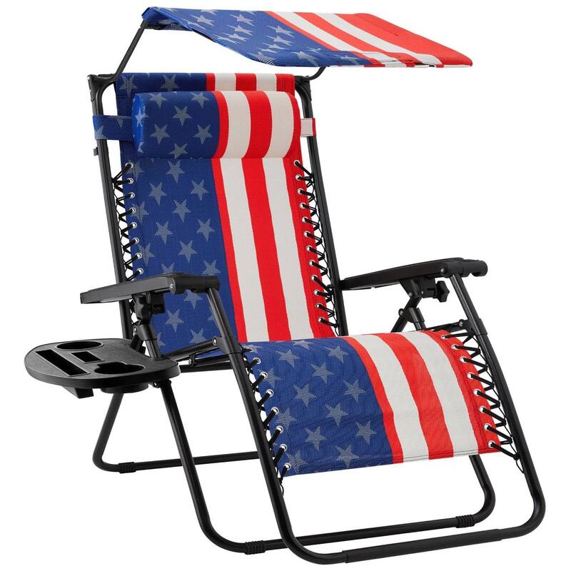 Multicolor Steel Zero Gravity Lounge Chair with Canopy and Accessory Tray - 34 L x 27 W x 49 H (inches) - Multicolor