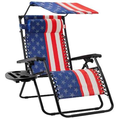 Multicolor Steel Zero Gravity Lounge Chair with Canopy and Accessory Tray - 34 L x 27 W x 49 H (inches)