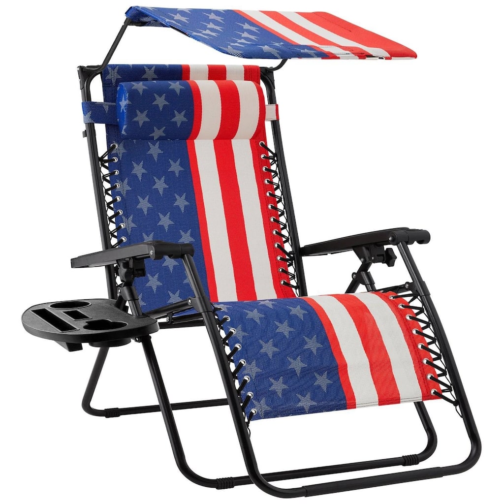 Multicolor Steel Zero Gravity Lounge Chair with Canopy and Accessory Tray - 34 L x 27 W x 49 H (inches)