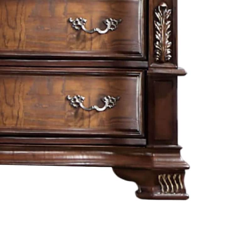 Prio Tall Dresser Chest, 5 Drawers, Classic Wood Carved, Cherry Brown