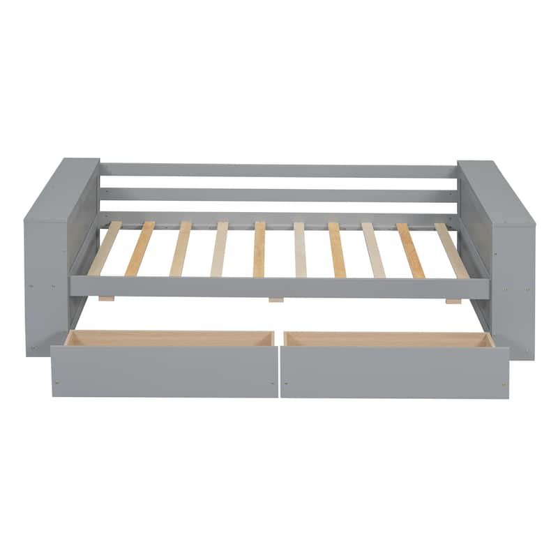 Gray Twin Daybed with Storage Shelves & Drawers