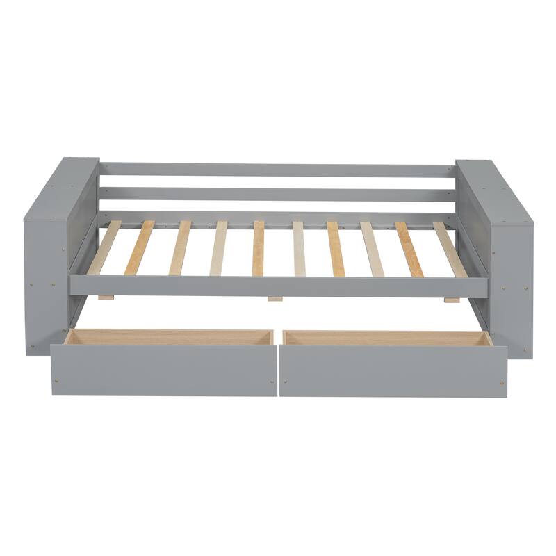 Twin Daybed with Built-In Storage Shelves and Drawers, Pine Wood Frame, Minimalist Design, Easy Assembly