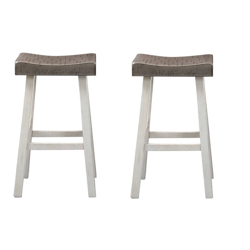 Bianca Counter Stool Set of 2, Dark Gray Saddle Seat, White Solid Wood