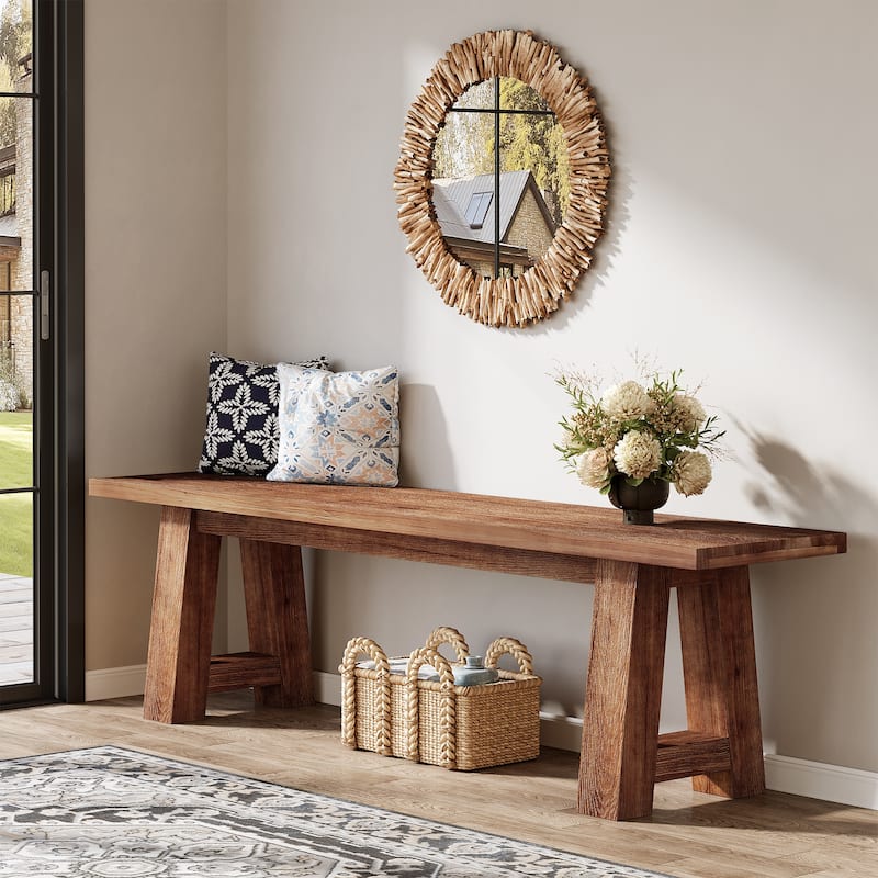 55" Solid Wood Bench for Entryway, Dining Room, Hallway