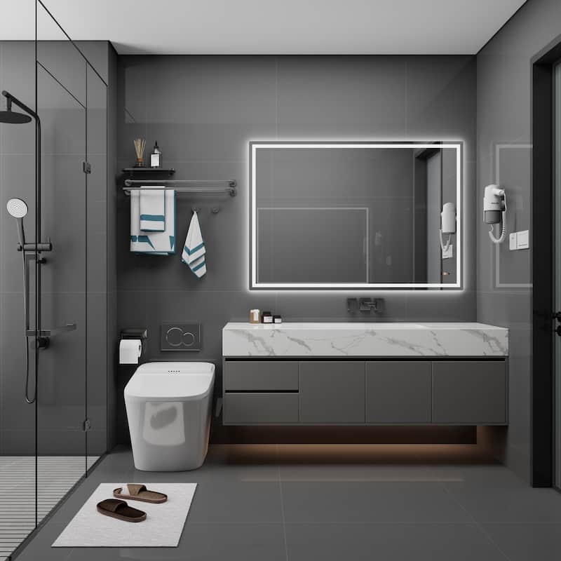 CB HOME Gesture Control Smart LED Mirror Bathroom, Lighted Wall Mounted Mirror, Dimmable, Frameless,Three Color,Front&BackLit