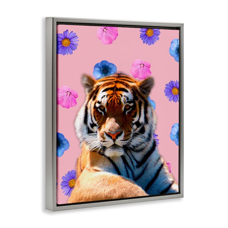 Stupell Floral Safari Tiger Framed Floater Canvas Wall Art Design By Marcus Prime
