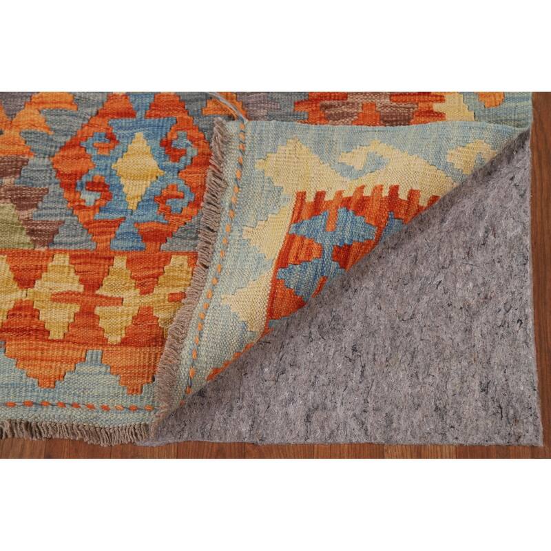 Hand Woven Oriental 100% Wool Carpet Southwestern Geometric Multi-Colored Kilim Area Rug - 9' 5'' X 6' 9''